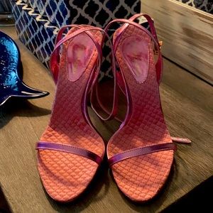 BCBGMAXAZRIA metallic pink ankle strap heels